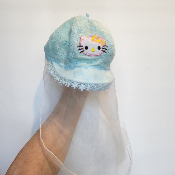 Hello Kitty Aqua Eyelet Baby Sun Hat With Hanging Sheer Veil   0-6 Months** - Picture 5 of 11